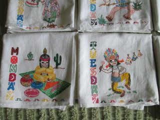 Vintage Set of 6 Days of Week Kitchen Dish Towels - Hand Painted 24 