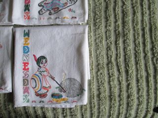 Vintage Set of 6 Days of Week Kitchen Dish Towels - Hand Painted 24 