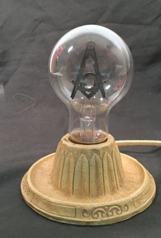 Antique Neon Masonic Light Bulb W/ Syroco Lamp Base 1930s