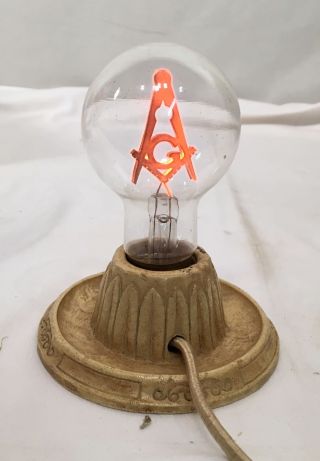 ANTIQUE NEON MASONIC LIGHT BULB W/ SYROCO LAMP BASE 1930S 6