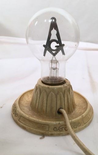ANTIQUE NEON MASONIC LIGHT BULB W/ SYROCO LAMP BASE 1930S 7