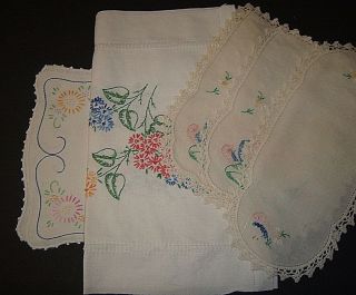 Vintage Table Runner (2) - 3 Pc Chair Set (1) Embroidered Runner