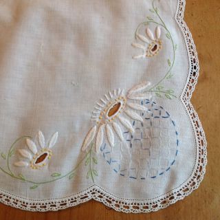 2 Vintage Dresser Scarf Runner Daisy Water Lily Floral Lace Embroider Monogram R