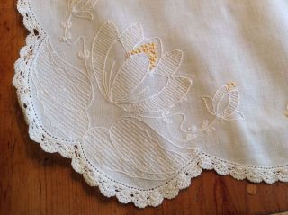2 Vintage Dresser Scarf Runner Daisy Water Lily Floral Lace Embroider MONOGRAM R 2