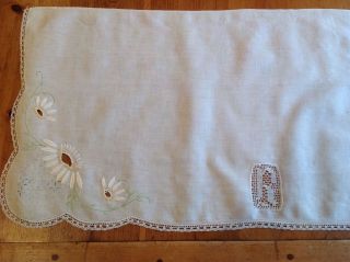 2 Vintage Dresser Scarf Runner Daisy Water Lily Floral Lace Embroider MONOGRAM R 4