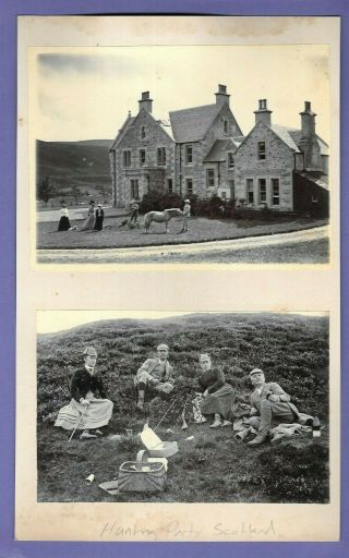 Huntin Party Scotland 2 Vintage Old Photos On Card 15x10cm Each Md