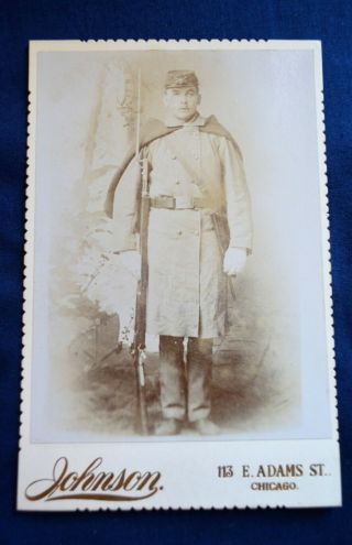 Post Civil War Era Cabinet Photo Of Soldier In Full Uniform From Chicago Area