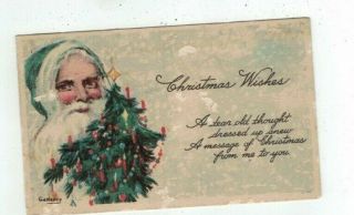 Antique 1917 Gassaway Signed Christmas Post Card Santa Face & Tree With Candles