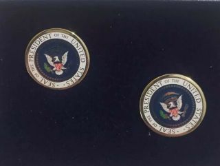 Ronald Reagan Presidential Seal Cuff Links Signature On The Back W/ Box