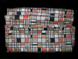 Vintage Mid Century Semi - Sheer Cotton / Rayon Geometric Fabric Mondrian Grid