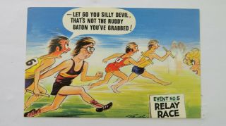 70s Vintage Risque Comic Postcard Relay Event Race Running Athletics Triathlon