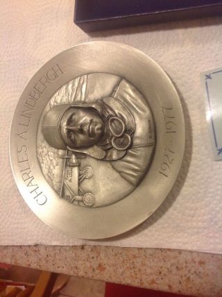 Limited Edition Charles A.  Lindbergh 50th Anniversary Hudson Pewter Plate