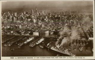 Steamship Ss Berengaria Hudson York City Aerial View Docks C1920 Rppc