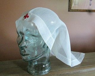 Antique Wwi Nurse Red Cross Hat/head Scarf -