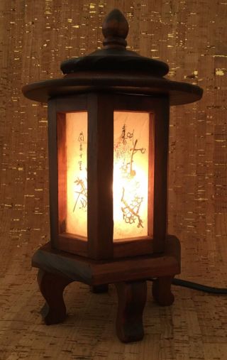 Handmade Japanese Style Electric Wood Lantern/lamp 6 Parchment Floral Panels Euc
