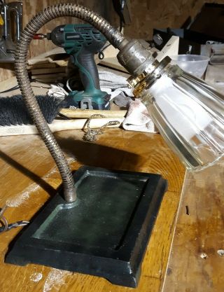 Vintage Goose Neck Cast Iron Base Industrial Desk Lamp Glass Shade