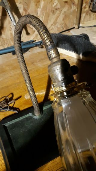 Vintage Goose Neck Cast Iron base Industrial Desk Lamp Glass Shade 4