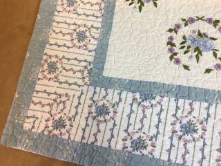 Patchwork Quilt Wall Hanging,  Flower Embroidery Design,  White,  Pink,  Blue,  Green 4
