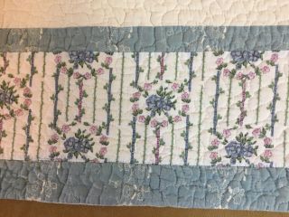 Patchwork Quilt Wall Hanging,  Flower Embroidery Design,  White,  Pink,  Blue,  Green 5