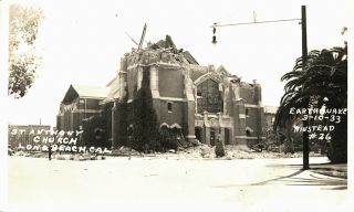Earthquake St Anthony Catholic Church Long Beach California 1933 Rppc Postcard
