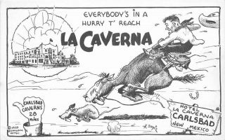 1939 Carlsbad Mexico La Caverna Hotel Hal Empie Comic Humor Western Postcard