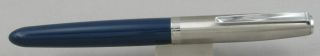 Parker 21 Navy Blue & Stainless Steel Fountain Pen - c.  1950 ' s - Medium Nib - USA 2