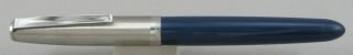 Parker 21 Navy Blue & Stainless Steel Fountain Pen - c.  1950 ' s - Medium Nib - USA 3