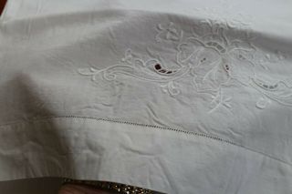 Vintage Snowy White Cotton Pillowcases w Cut Work and Embroidery 19 1/2x28 2