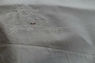 Vintage Snowy White Cotton Pillowcases w Cut Work and Embroidery 19 1/2x28 3