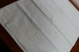 Vintage Snowy White Cotton Pillowcases w Cut Work and Embroidery 19 1/2x28 4