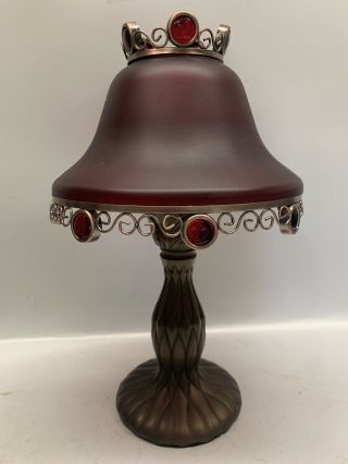 Vintage Ceramic & Ruby Red Glass Candle Lamp & Globe - Antique Cooper Lamp