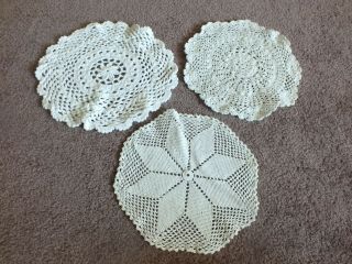 Handmade Crocheted Doily Table Linen Set 3 Off White 6 1/2 - 7 1/2 "