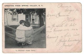 Antique 1906 Udb Couple In Hammock Greetings From Spring Valley York Pc