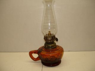 Vintage Amber Glass Miniature Oil Lamp