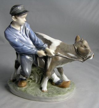 Royal Copenhagen Denmark Porcelain " Boy With Calf Cow " Figurine 772
