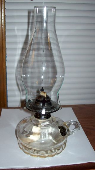 Vintage Lamplight Farms Finger Hole Oil Lamp With Chimney - Kerosene - 11 1/2 "