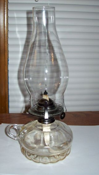 Vintage Lamplight Farms Finger Hole Oil Lamp With Chimney - Kerosene - 11 1/2 