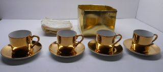Saks Fifth Avenue Gold Demitasse Espresso Cups W Saucers 8 Pc Set Fitz And Floyd