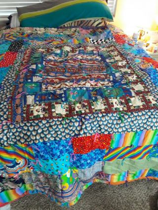 Vintage Handmade Patchwork Quilt 81 X 73 Bright Colors.  Non Smoking Home