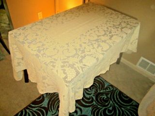 Vintage Quaker Lace Off White Cotton Tablecloth 64 By 84 Inches