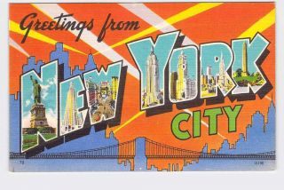 Big Large Letter Vintage Postcard Greetings From York City 4