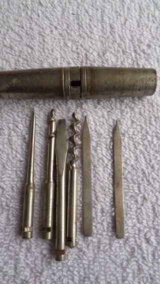 Six Piece Pocket Tool Kit Vintage German Made In Metal Cylinder 3” Long