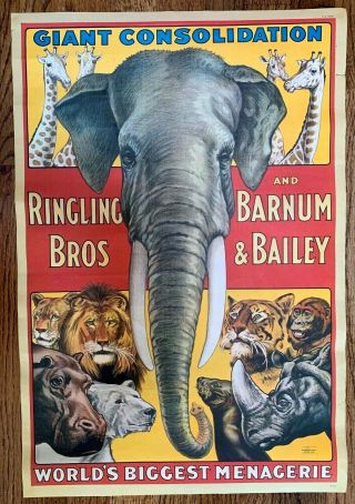 Vintage Ringling Bros And Barnum & Bailey Circus Poster P - 127 Appr.  17 " X 24 "