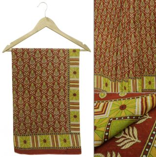 Vintage Saree Indian Pure Cotton Floral Printed Orange Craft Sari Fabric 5yd