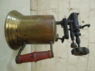 Vintage Otto Bernz? Brass Blow Torch w/ Wooden Red Handle Patina 4