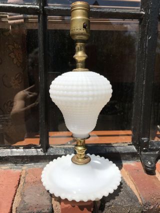 Vintage White Hobnail Milk Glass Small Boudoir Lamp No Shade Shabby Cottage