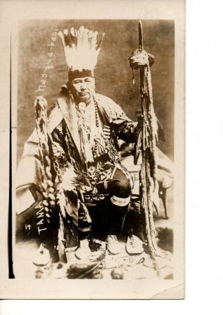 Rppc Chelsea Iowa American Indian Chief Head Dress Beads Tana 943