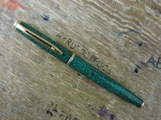Vintage Laque Marbled Green Ppg Gold Trim Waterman Hemisphere Rollerball Pen