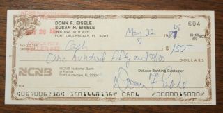 Donn F.  Eisele Signed Autographed Canceled Bank Check Nasa Apollo 7 Astronaut