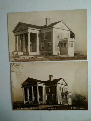 2 Old Real Photo Postcards Spaulding Residence Mansion Peoria Illinois